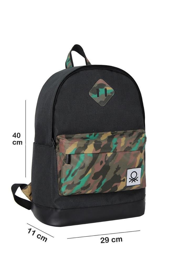 Benetton Okul Sırt Çantası Siyah Kamuflaj