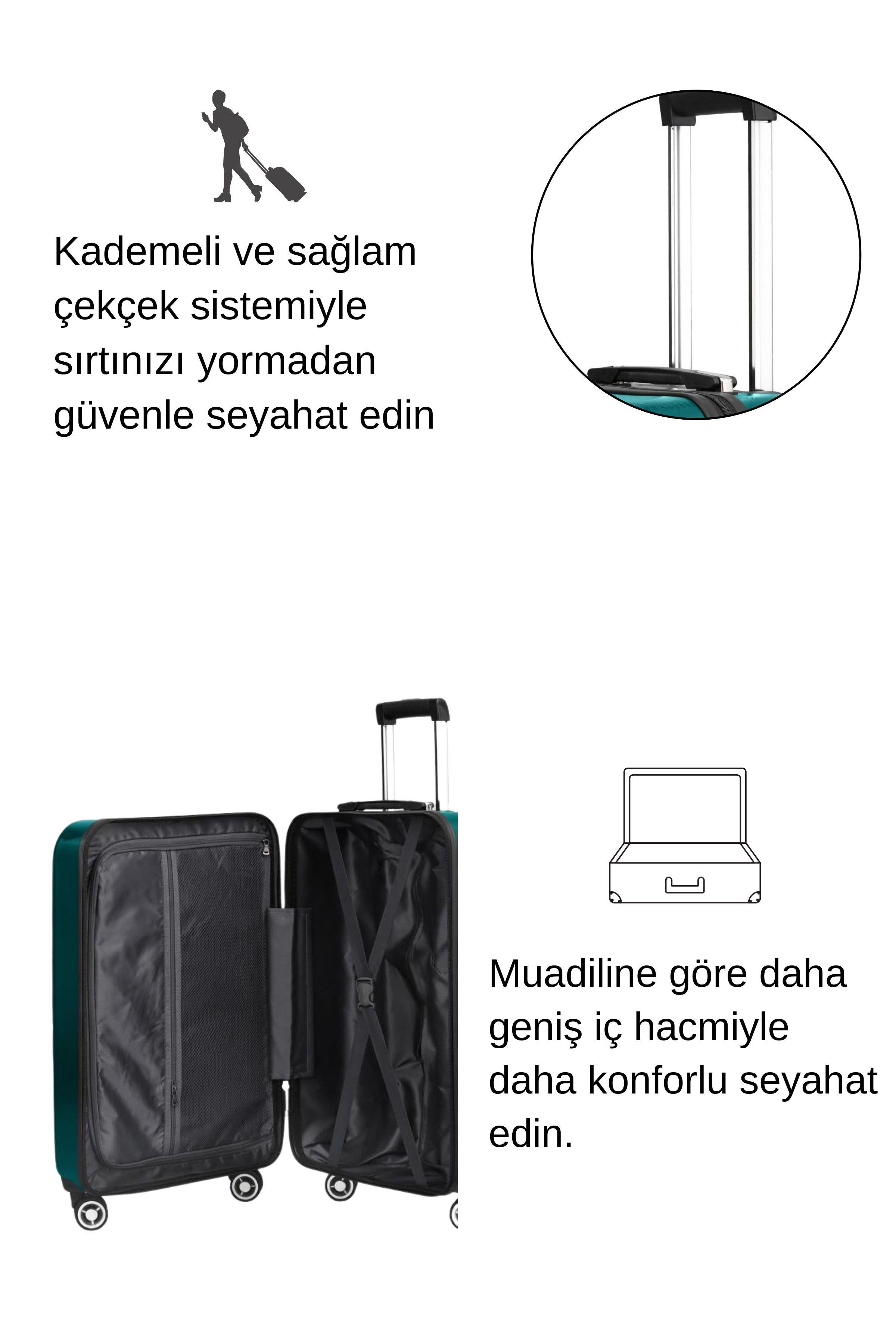 Büyük Boy %100 Polikarbon Valiz 4x2 Teker Petrol 1809