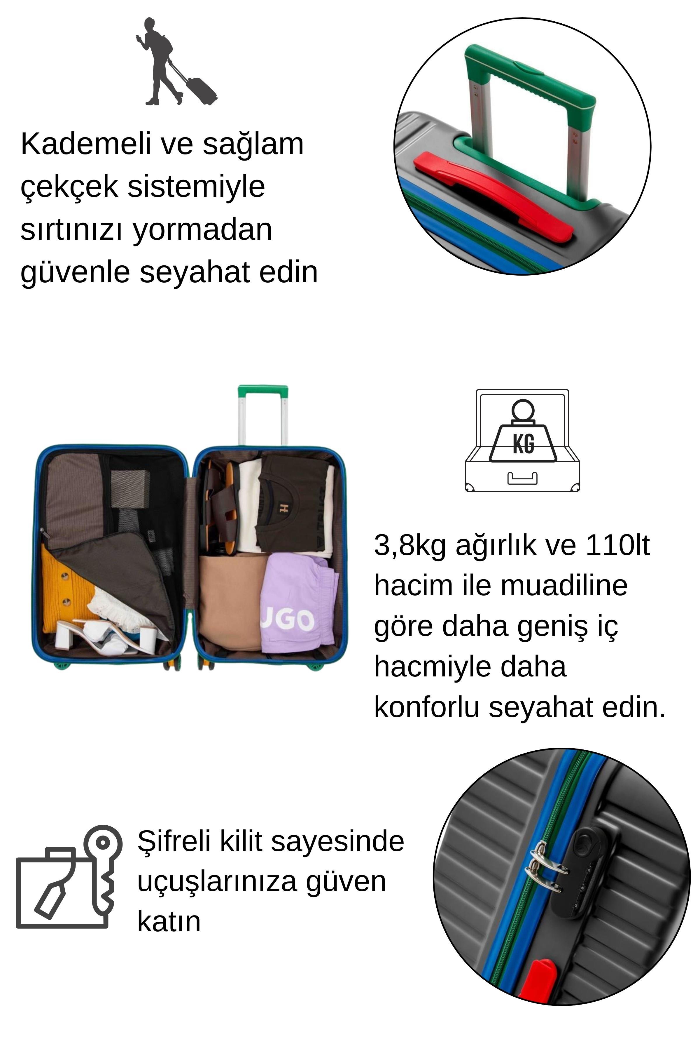 Büyük Boy %100 Polikarbon Valiz 4x2 Teker Antrasit 1088