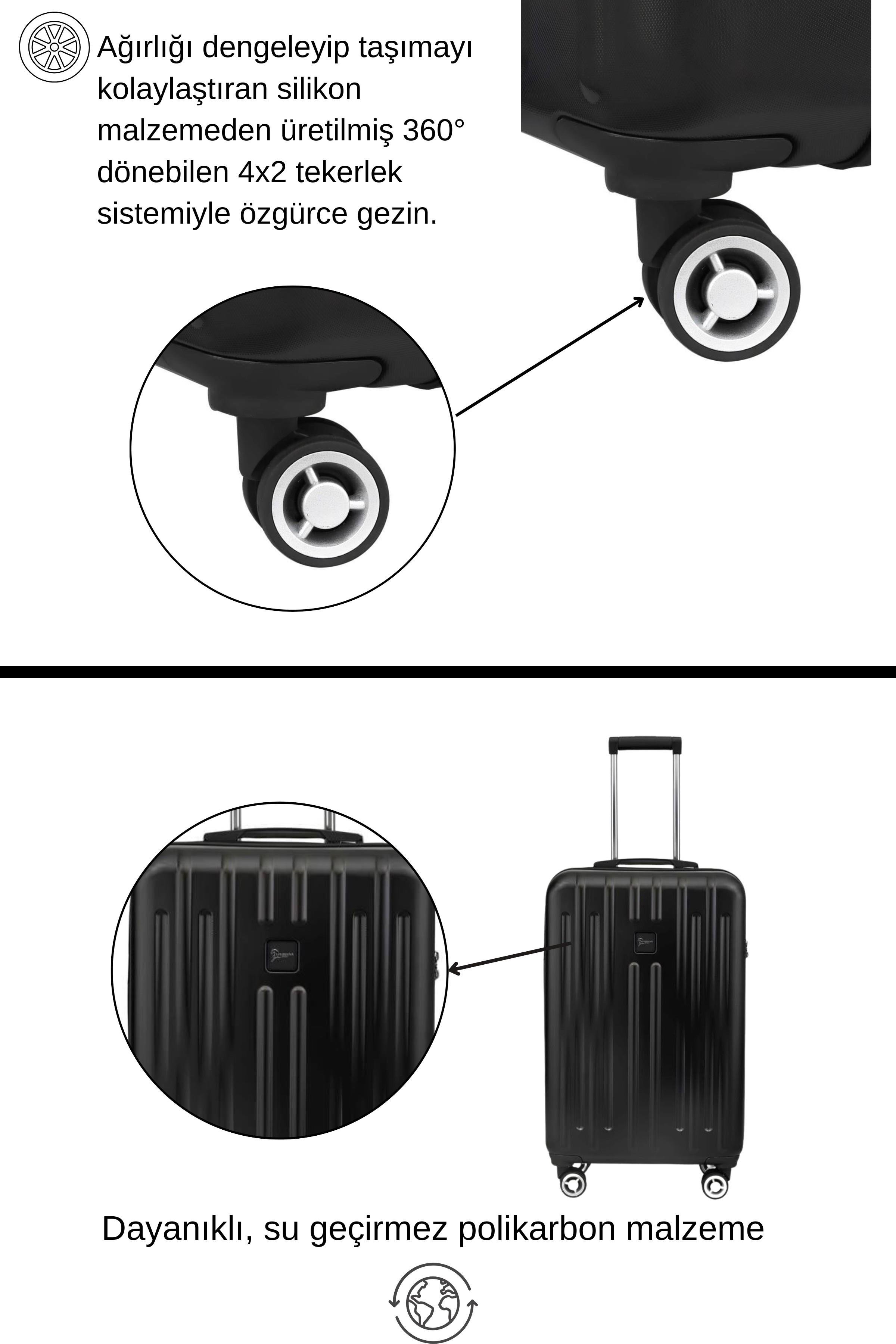 Büyük Boy %100 Polikarbon Valiz Parlak Siyah 1810