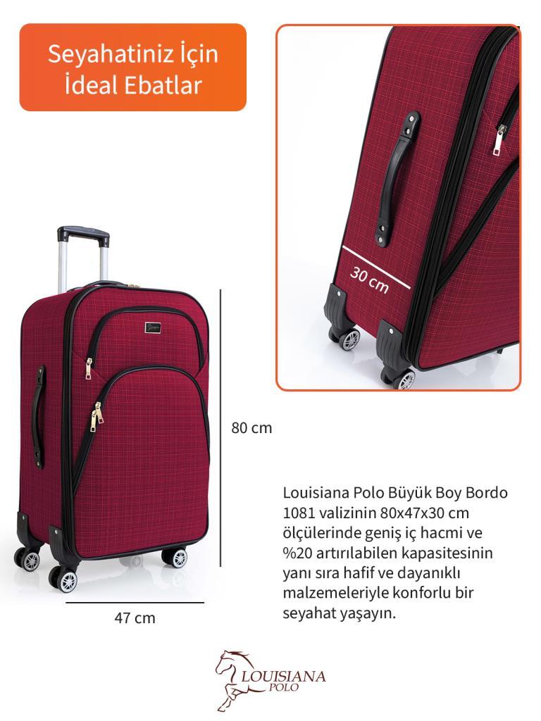 Büyük Boy 4 Teker Kumaş Valiz Bordo 1081