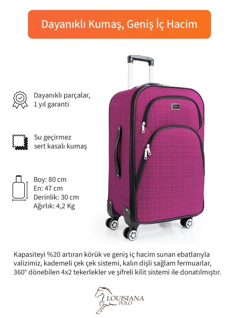 Büyük Boy 4 Teker Kumaş Valiz Fuşya 1081
