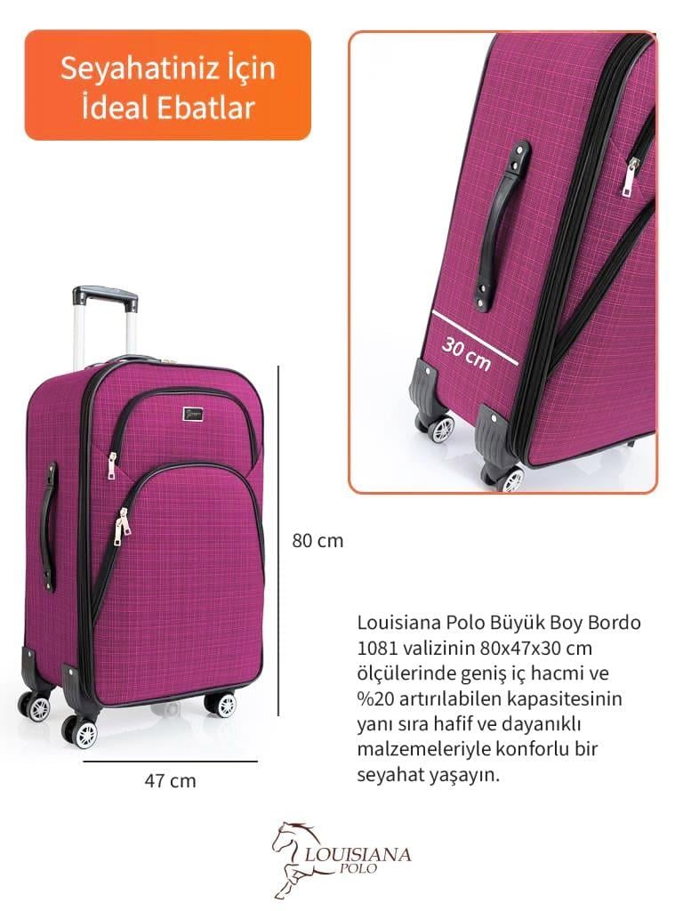 Büyük Boy 4 Teker Kumaş Valiz Fuşya 1081