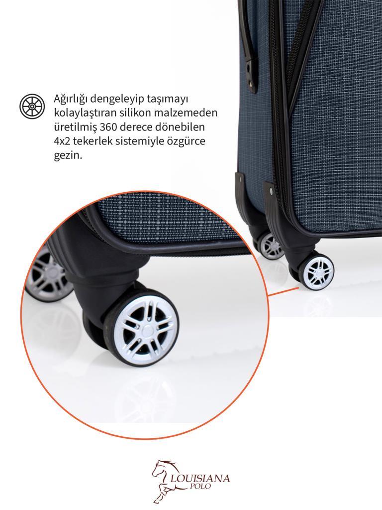 Büyük Boy 4 Teker Kumaş Valiz Lacivert 1081