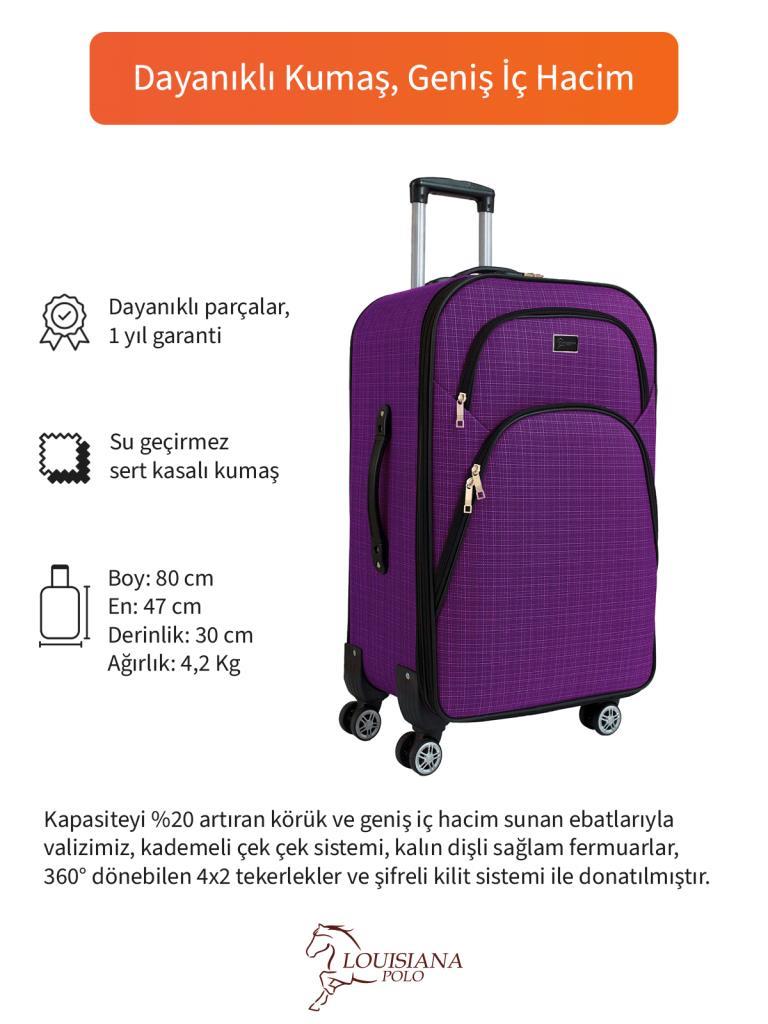 Büyük Boy 4 Teker Kumaş Valiz Mor 1081