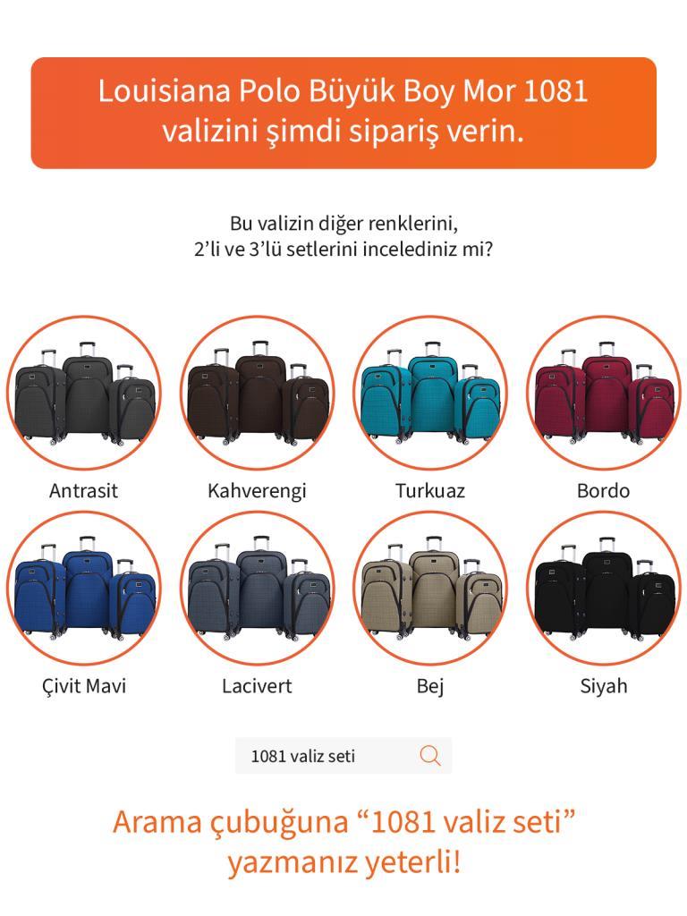 Büyük Boy 4 Teker Kumaş Valiz Mor 1081