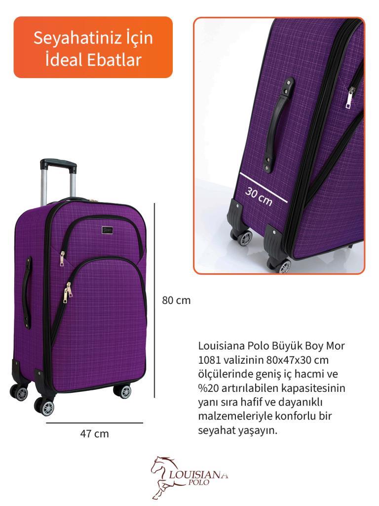 Büyük Boy 4 Teker Kumaş Valiz Mor 1081