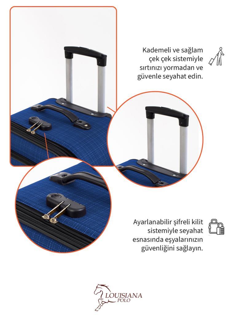 Büyük Boy 4 Teker Kumaş Valiz Saks Mavi 1081