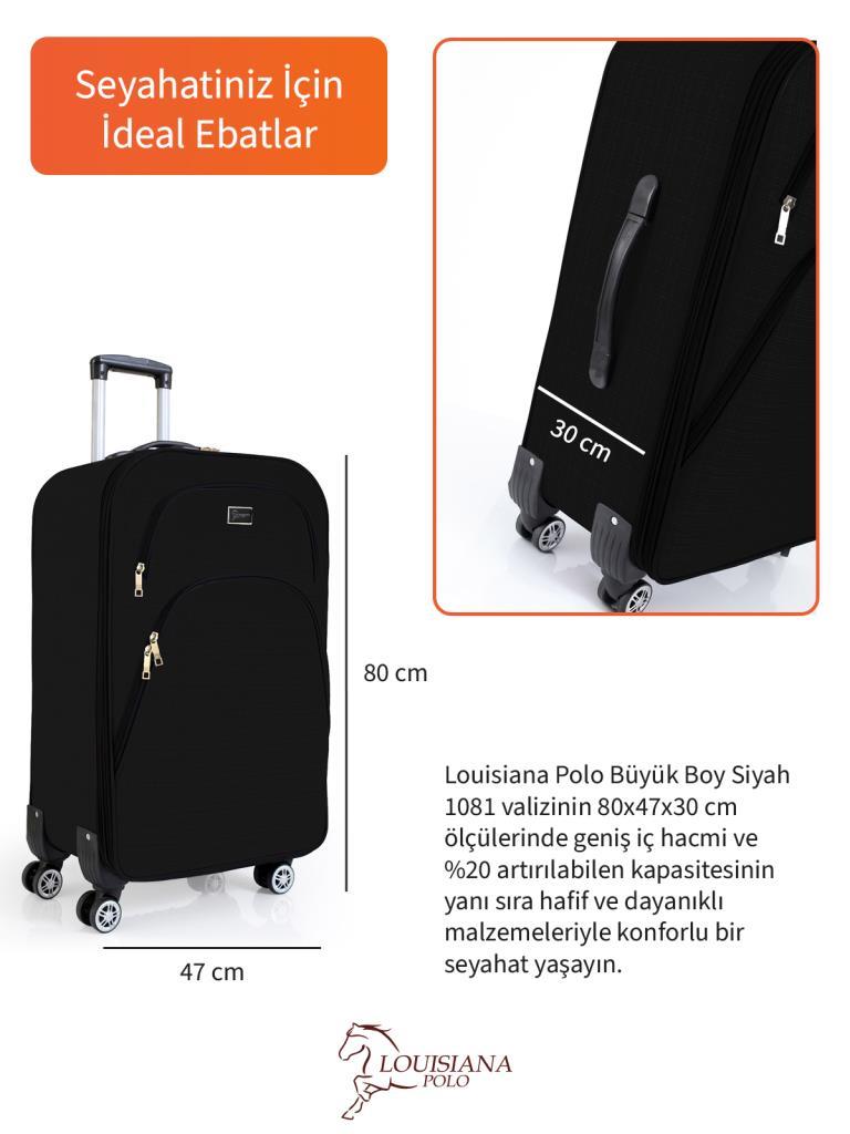 Büyük Boy 4 Teker Kumaş Valiz Siyah 1081