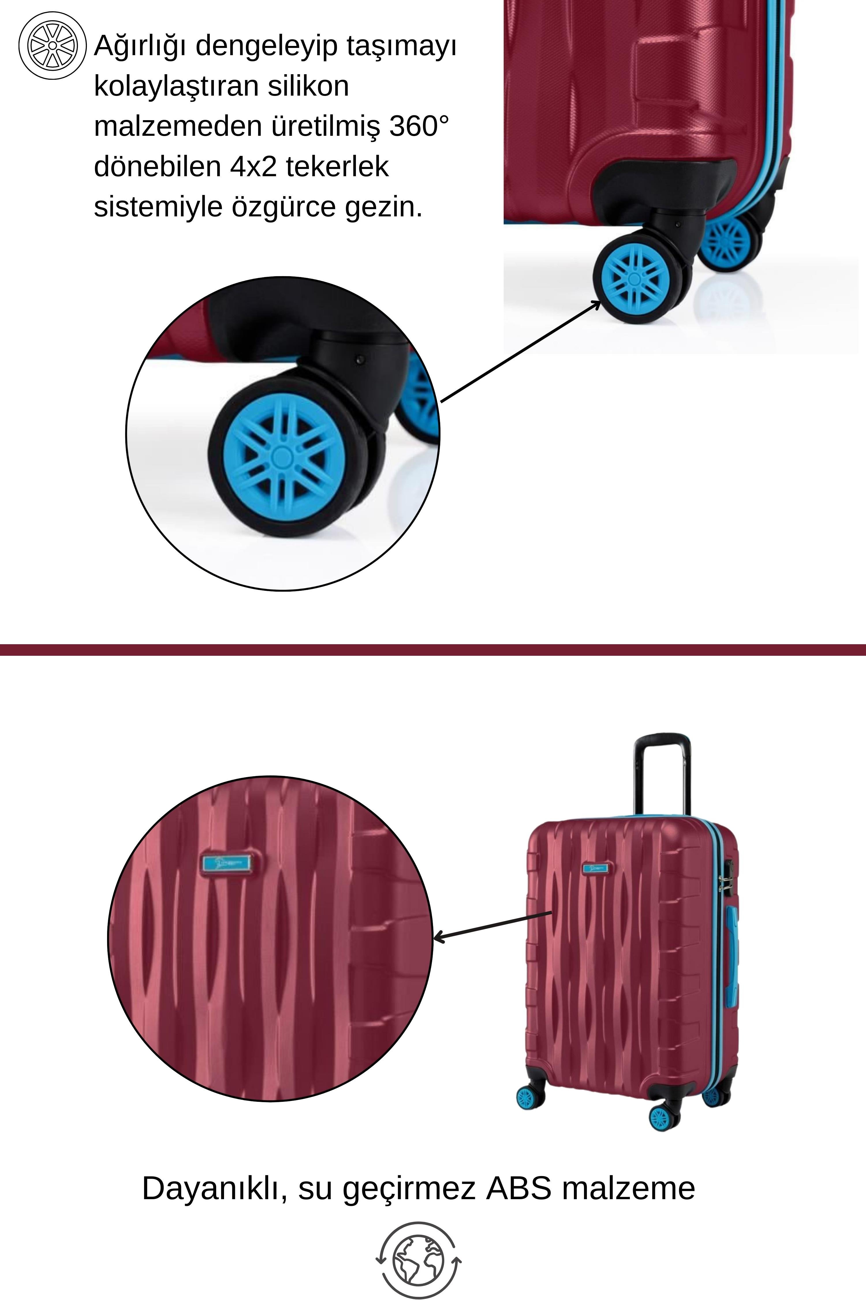 Büyük Boy Valiz 4x2 Teker Bordo 1167