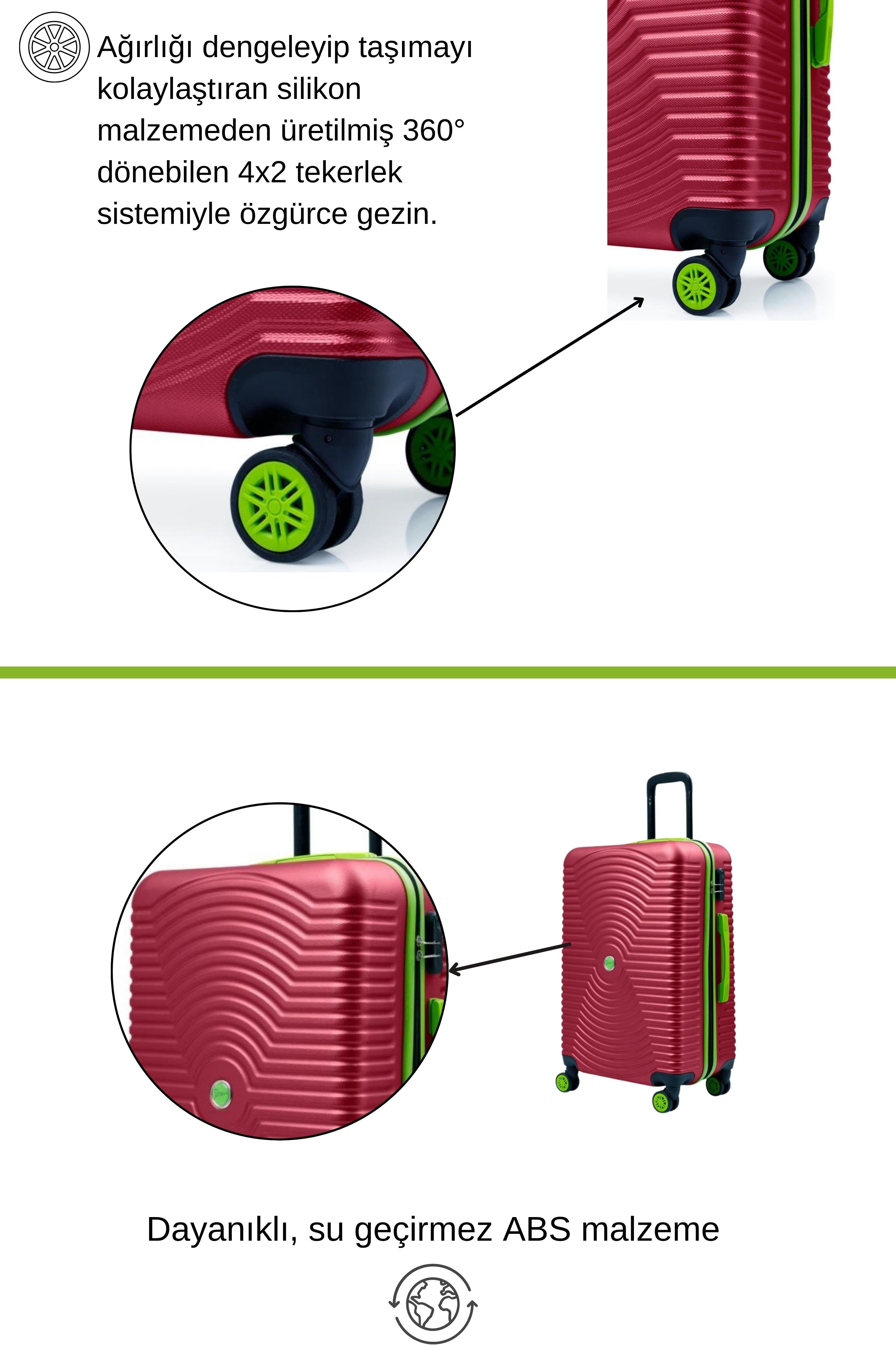 Büyük Boy Valiz 4x2 Teker Bordo 1169