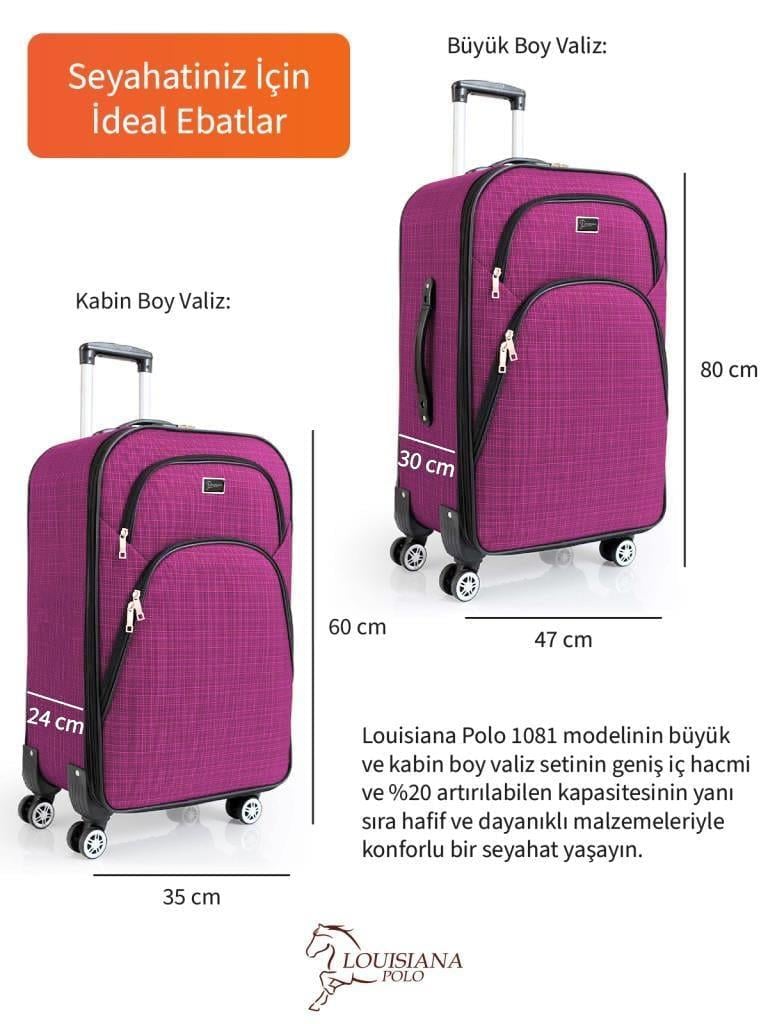 Büyük ve Kabin Boy Valiz Seti 4 Teker Kumaş Valiz Pembe 1081