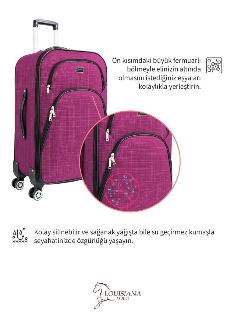 Büyük ve Kabin Boy Valiz Seti 4 Teker Kumaş Valiz Pembe 1081