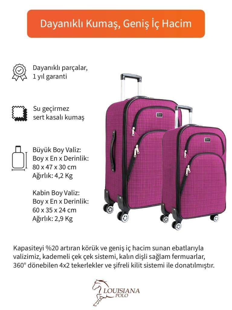 Büyük ve Kabin Boy Valiz Seti 4 Teker Kumaş Valiz Pembe 1081