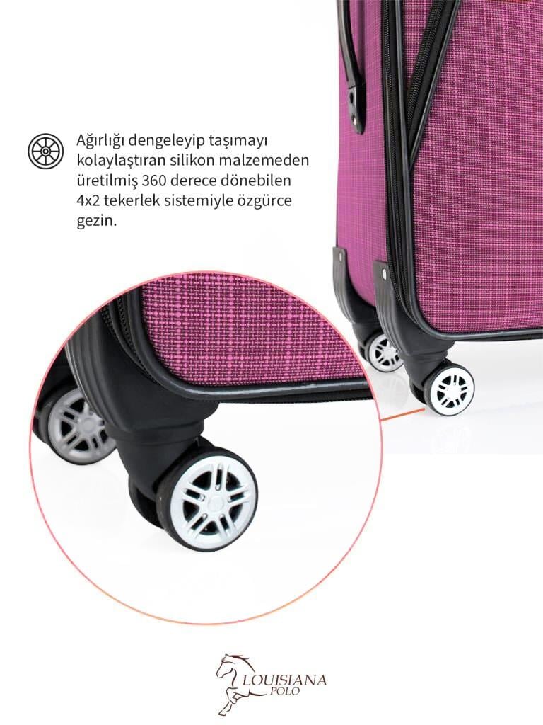 Büyük ve Kabin Boy Valiz Seti 4 Teker Kumaş Valiz Pembe 1081