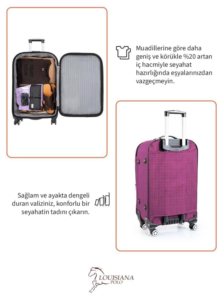 Büyük ve Kabin Boy Valiz Seti 4 Teker Kumaş Valiz Pembe 1081