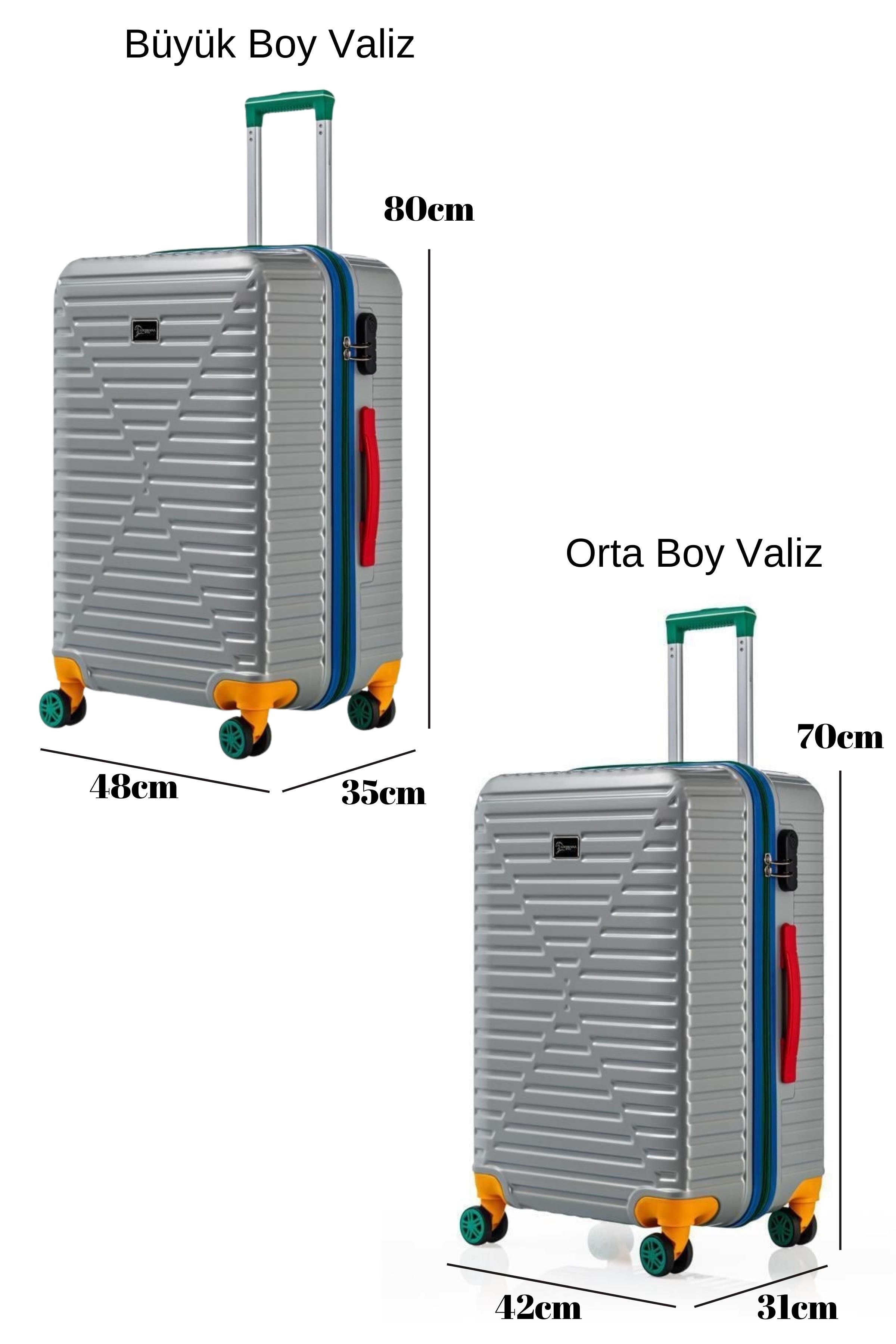 Büyük Ve Orta Boy 2'li Valiz Seti %100 Polikarbon Valiz 4x2 Teker Gri 1088