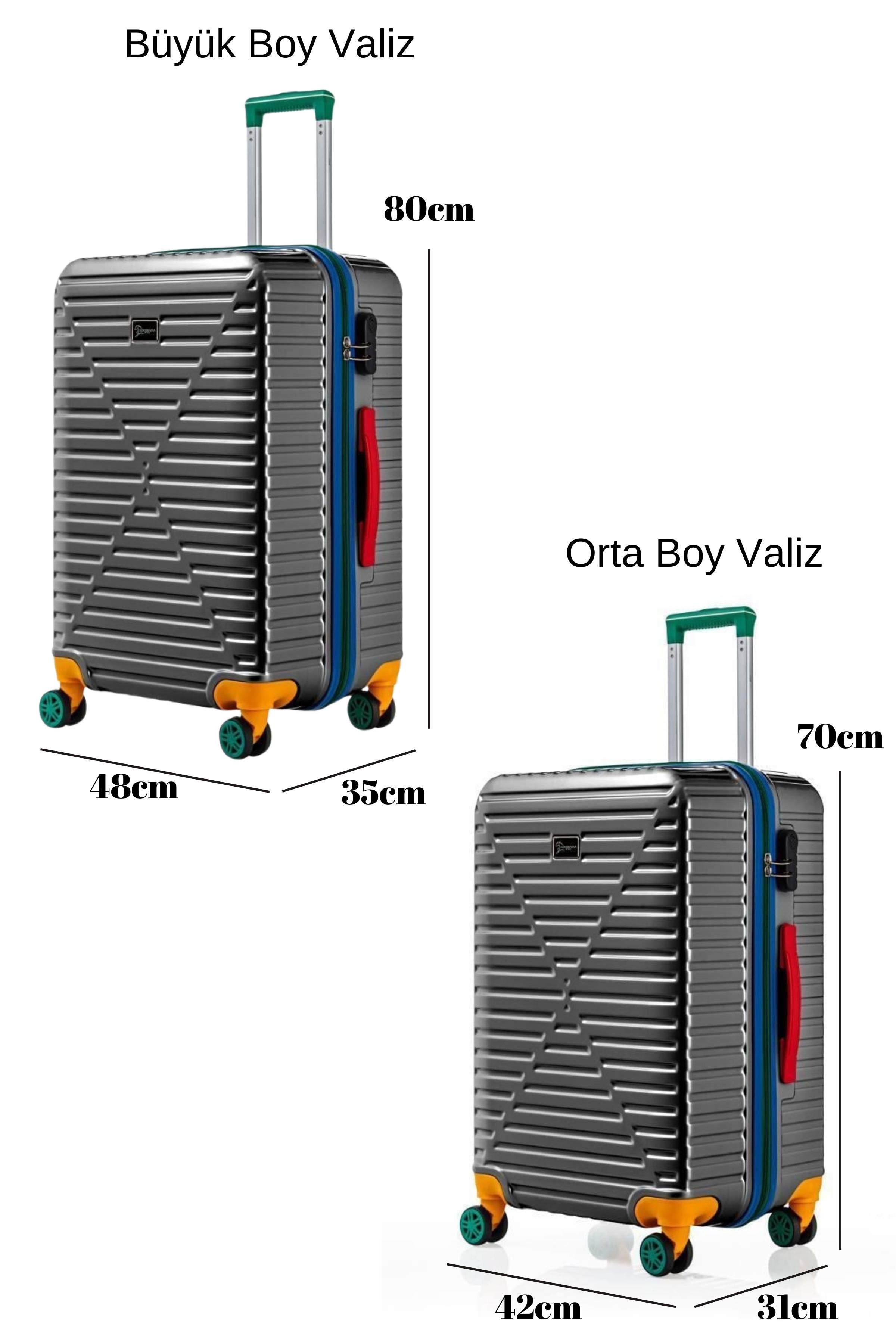 Büyük Ve Orta Boy 2'li Valiz Seti %100 Polikarbon Valiz 4x2 Teker Antrasit 1088