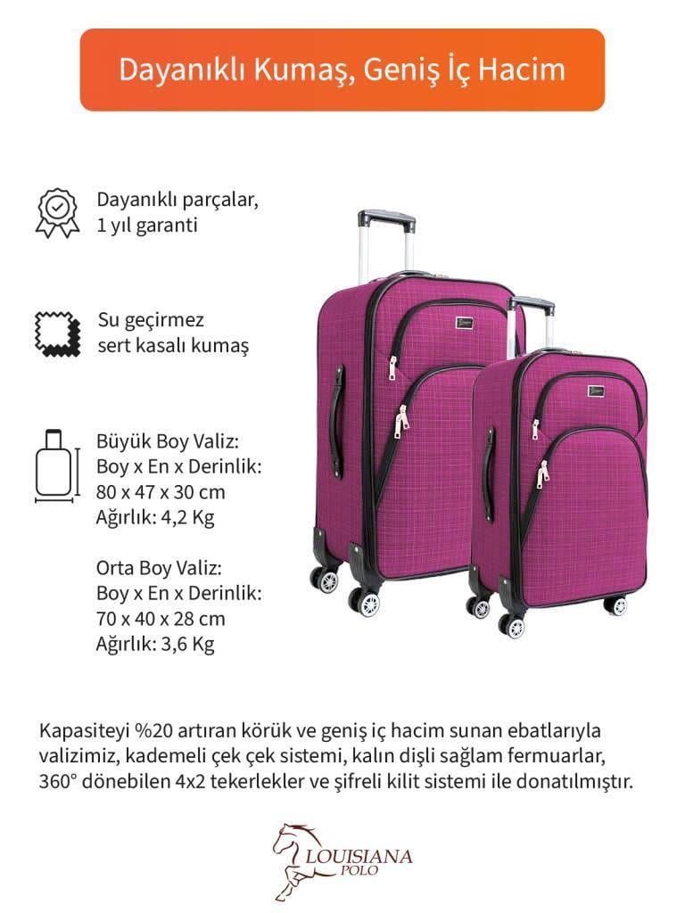 Büyük ve Orta Boy Valiz Seti 4 Teker Kumaş Valiz Pembe 1081