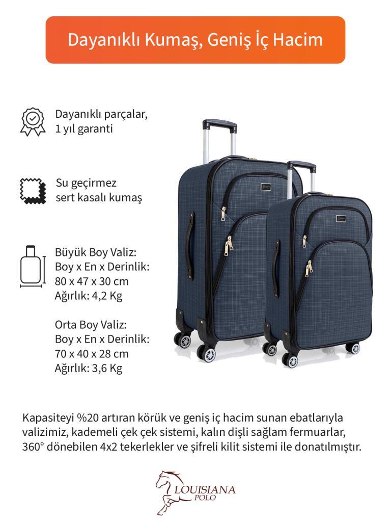 Büyük ve Orta Boy Valiz Seti 4 Teker Kumaş Valiz Lacivert 1081