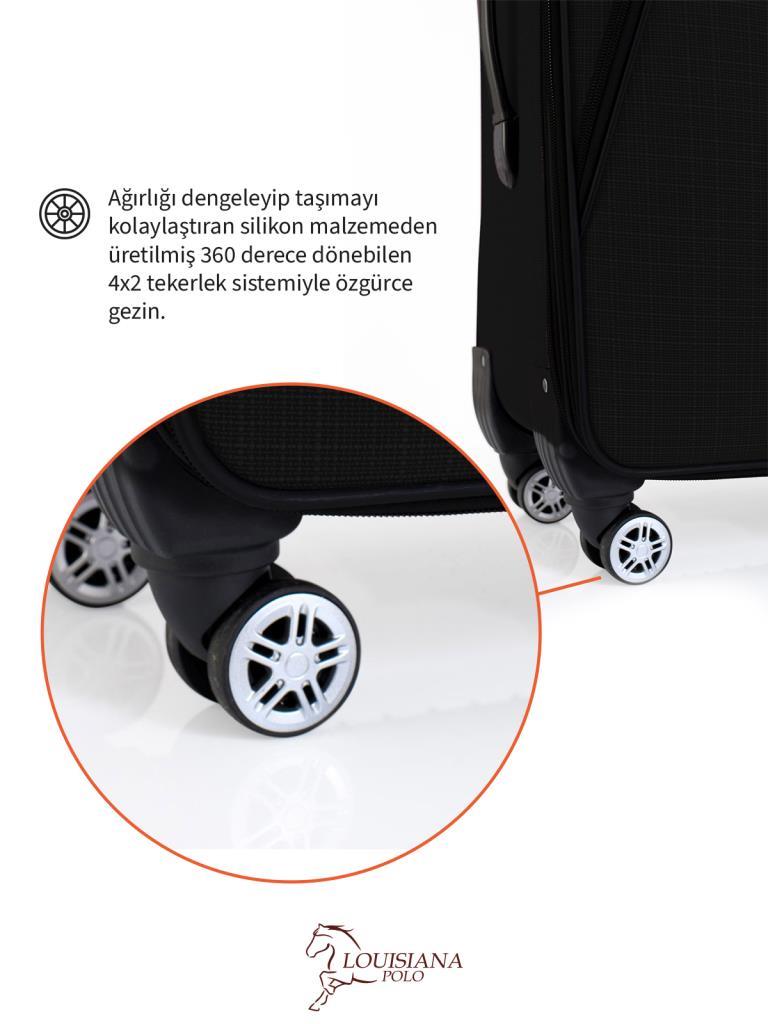 Büyük ve Orta Boy Valiz Seti 4 Teker Kumaş Valiz Siyah 1081