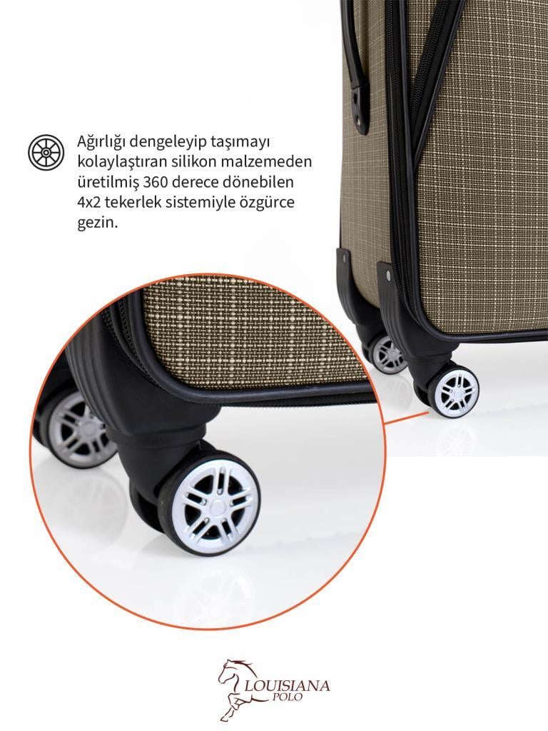 Büyük ve Orta Boy Valiz Seti 4 Teker Kumaş Valiz Bej 1081