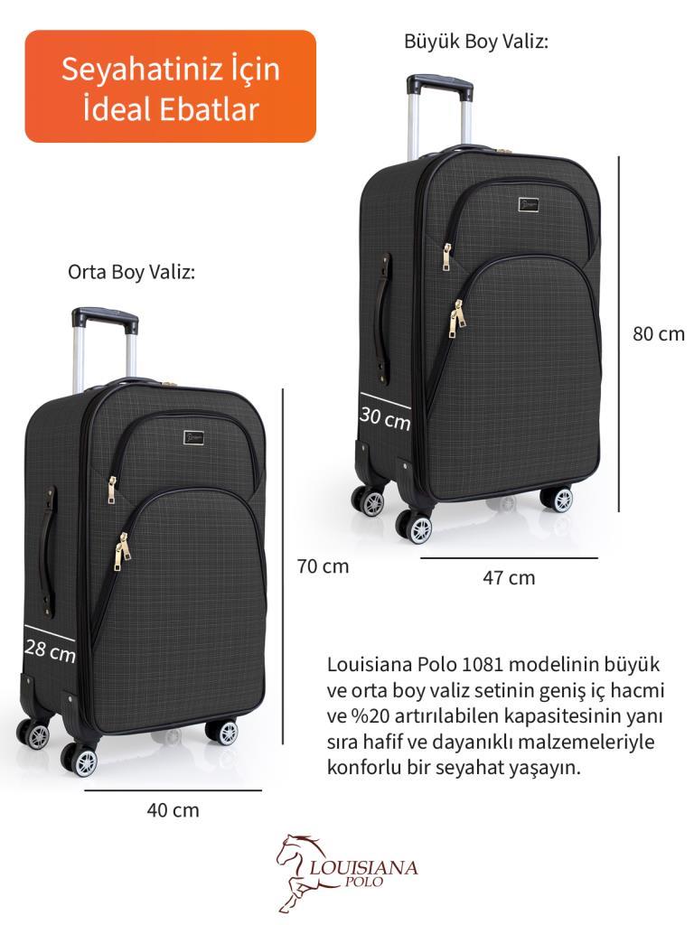 Büyük ve Orta Boy Valiz Seti 4 Teker Kumaş Valiz Antrasit 1081