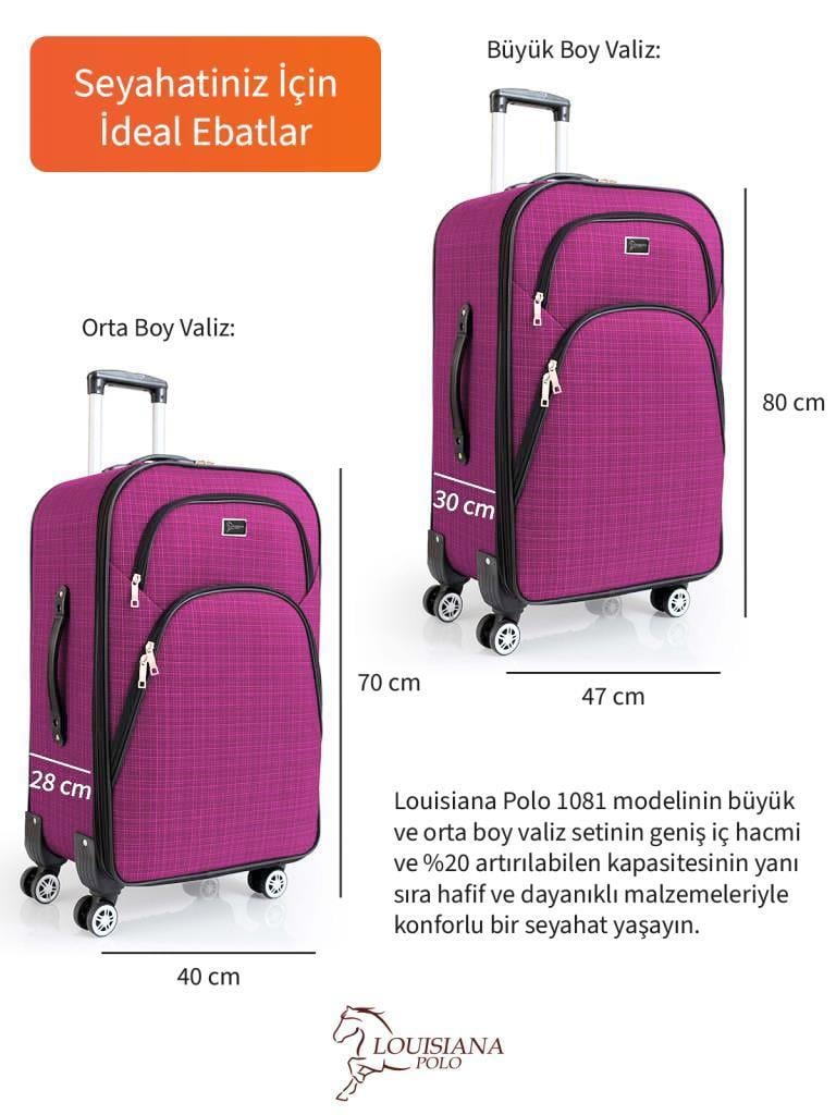 Büyük ve Orta Boy Valiz Seti 4 Teker Kumaş Valiz Pembe 1081