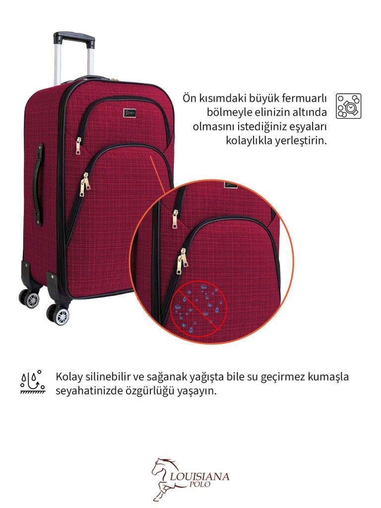 Büyük ve Orta Boy Valiz Seti 4 Teker Kumaş Valiz Bordo 1081