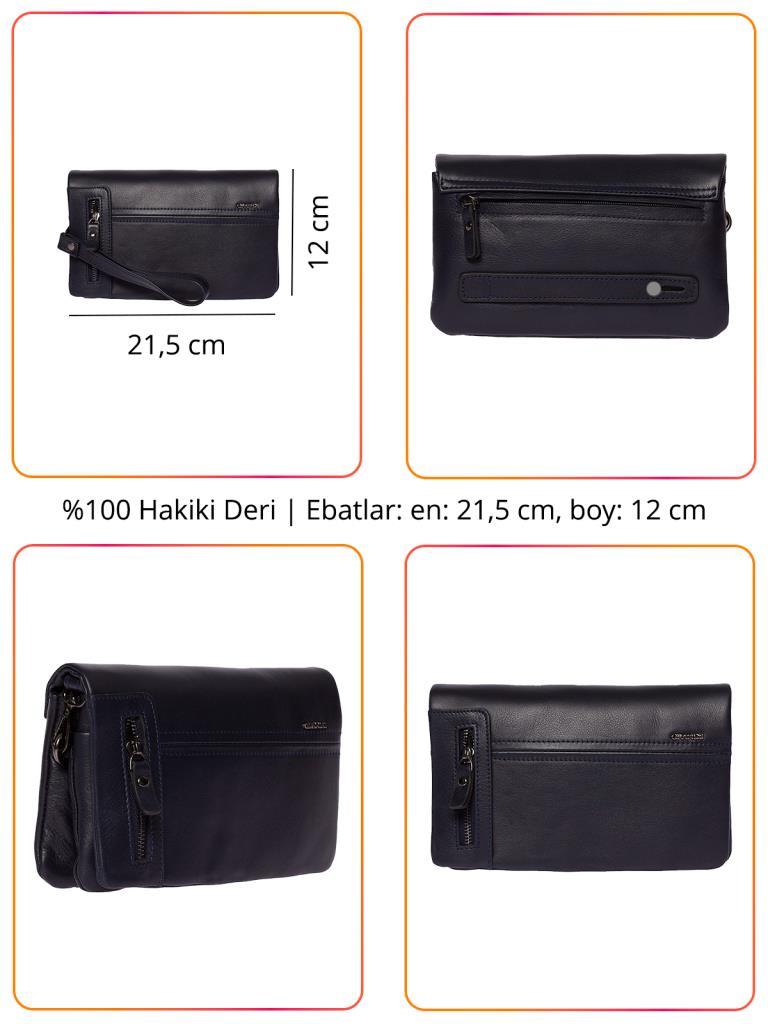 Grande Hakiki Deri Erkek El Çantası Lacivert 4271