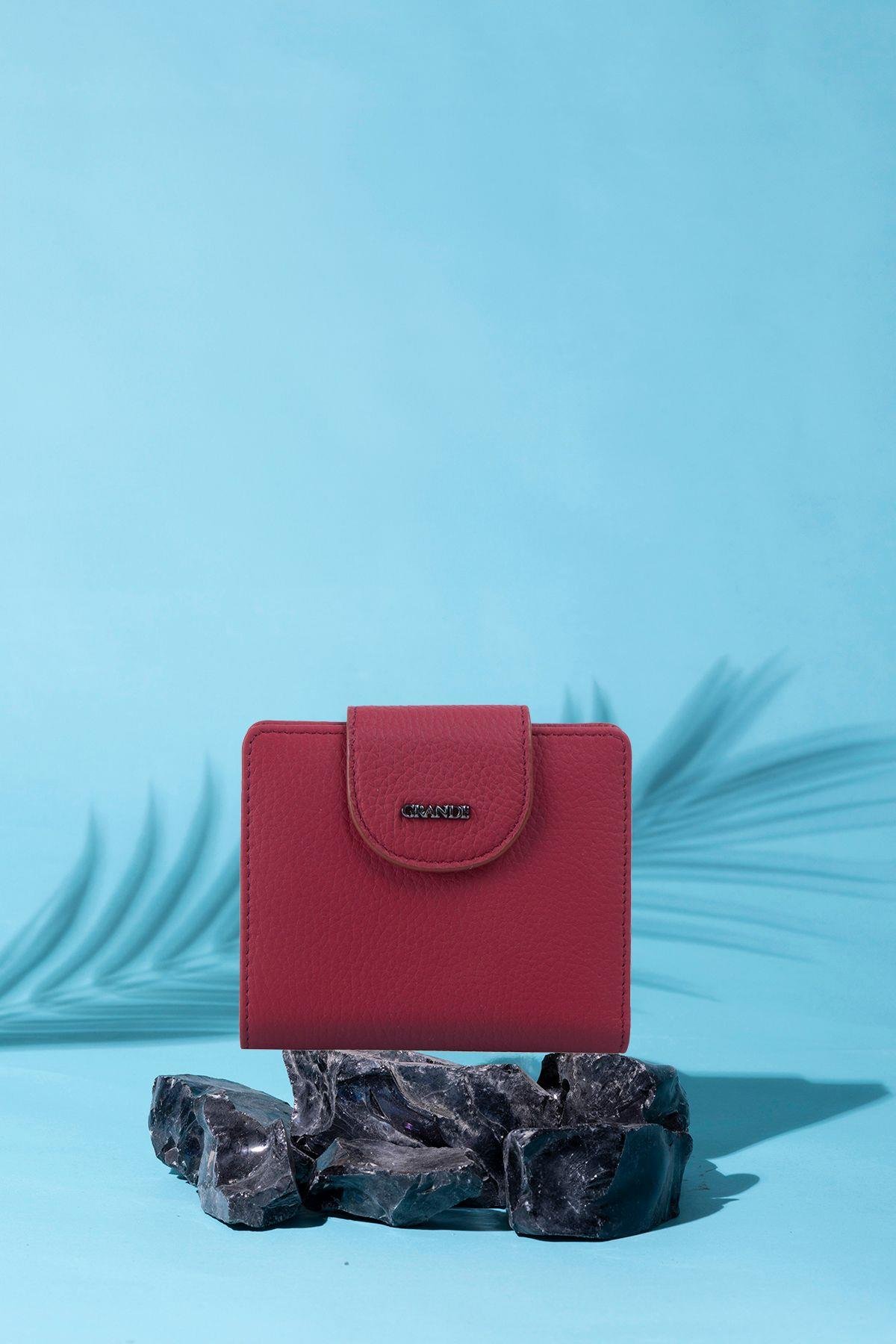 Grande Hakiki Deri Kadın Cüzdan Bordo 2818