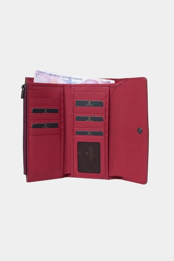 Grande Hakiki Deri Kadın Cüzdan Bordo 2801