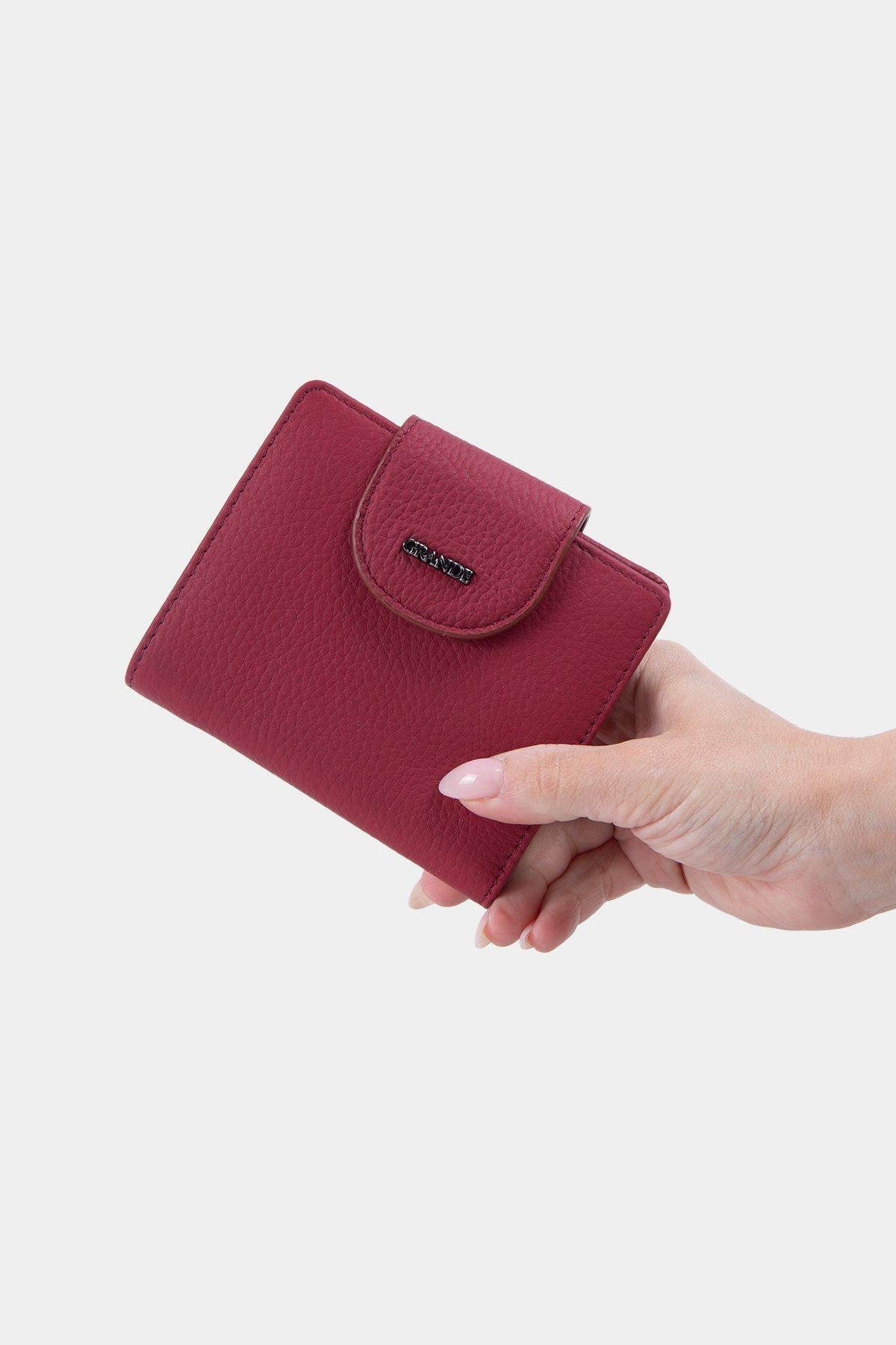 Grande Hakiki Deri Kadın Cüzdan Bordo 2818
