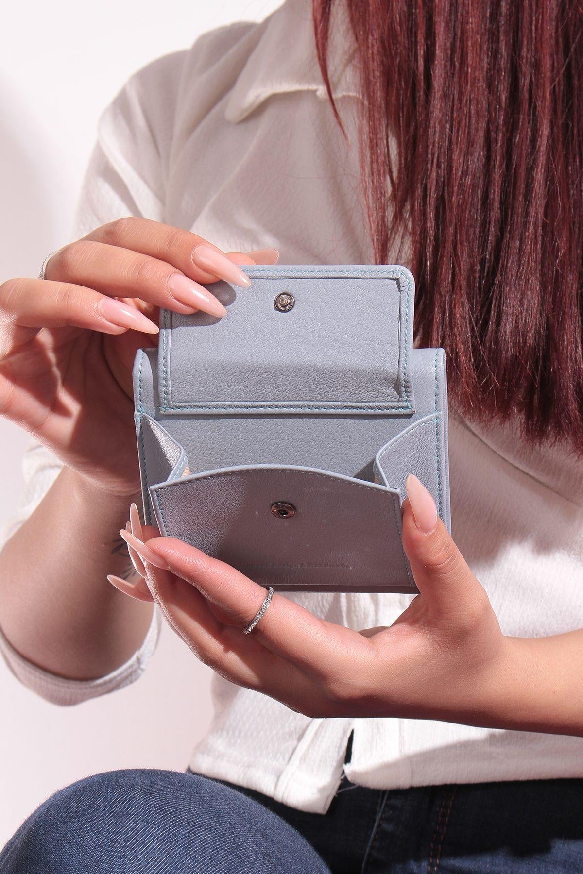 Grande Hakiki Deri Kadın Cüzdan Buz Mavi 2614