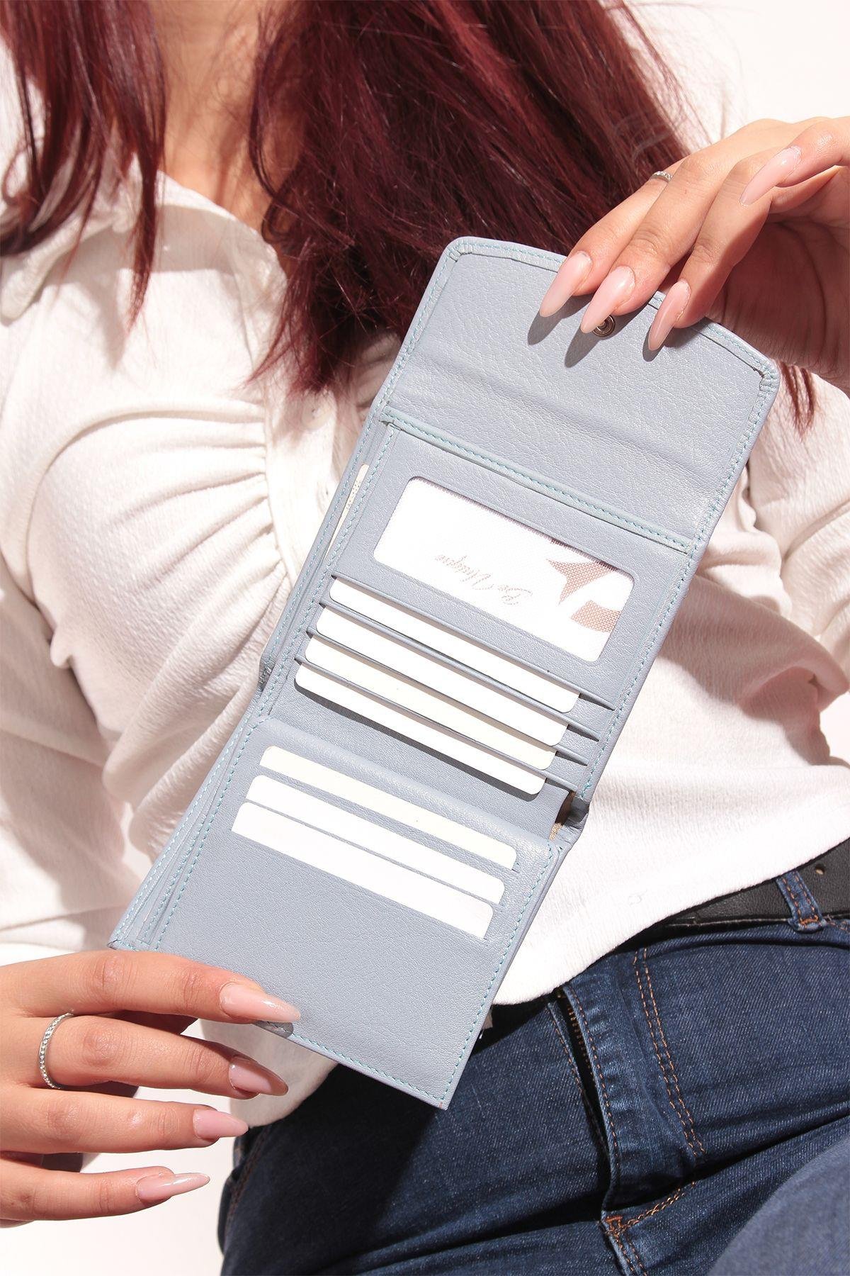 Grande Hakiki Deri Kadın Cüzdan Buz Mavi 2614