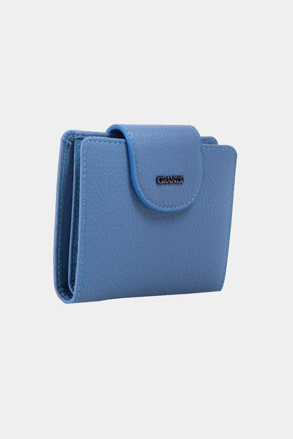 Grande Hakiki Deri Kadın Cüzdan Buz Mavi 2818