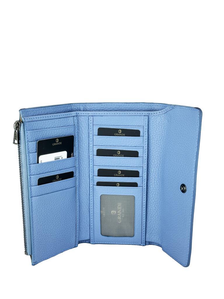Grande Hakiki Deri Kadın Cüzdan Buz Mavi 2801