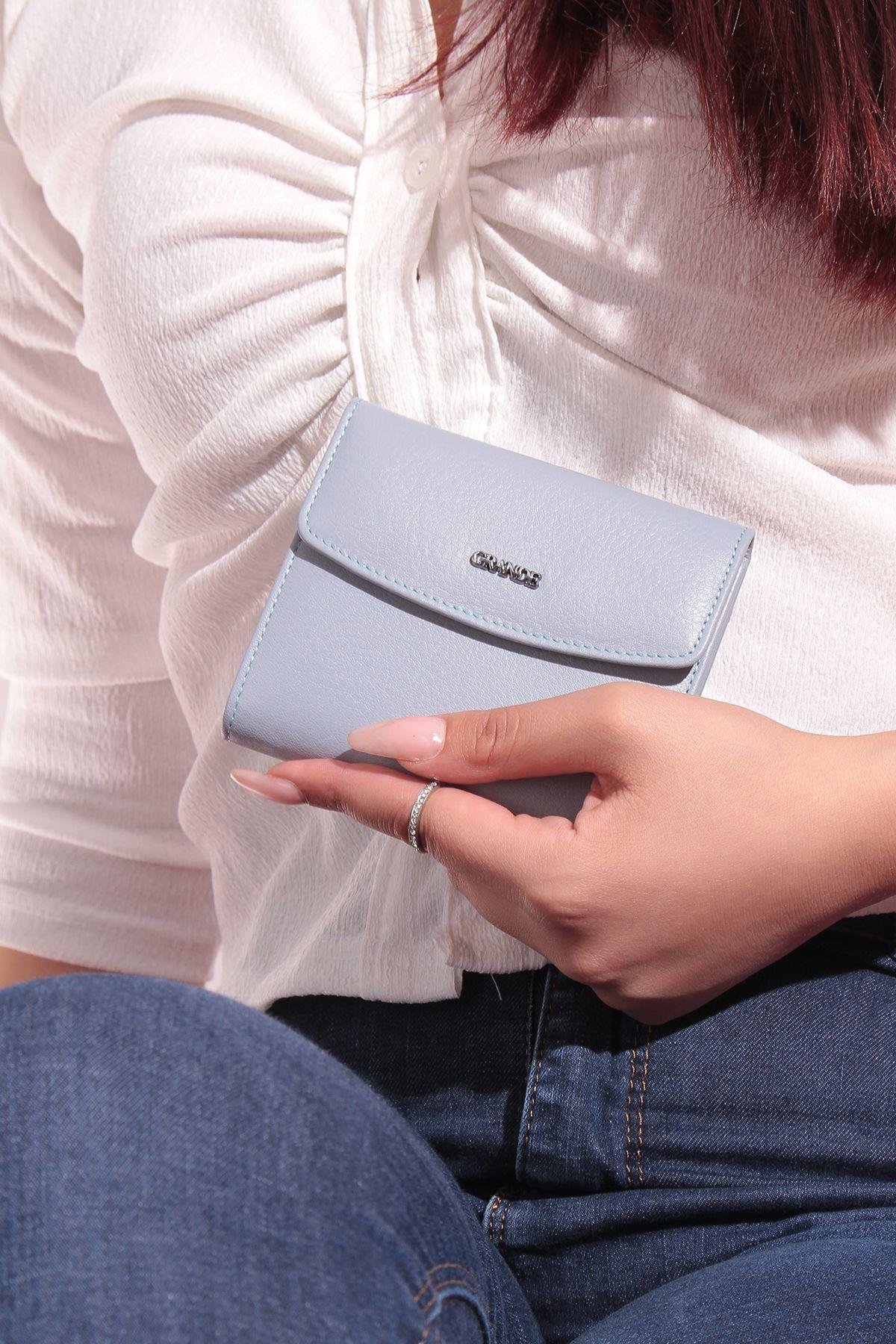 Grande Hakiki Deri Kadın Cüzdan Buz Mavi 2614