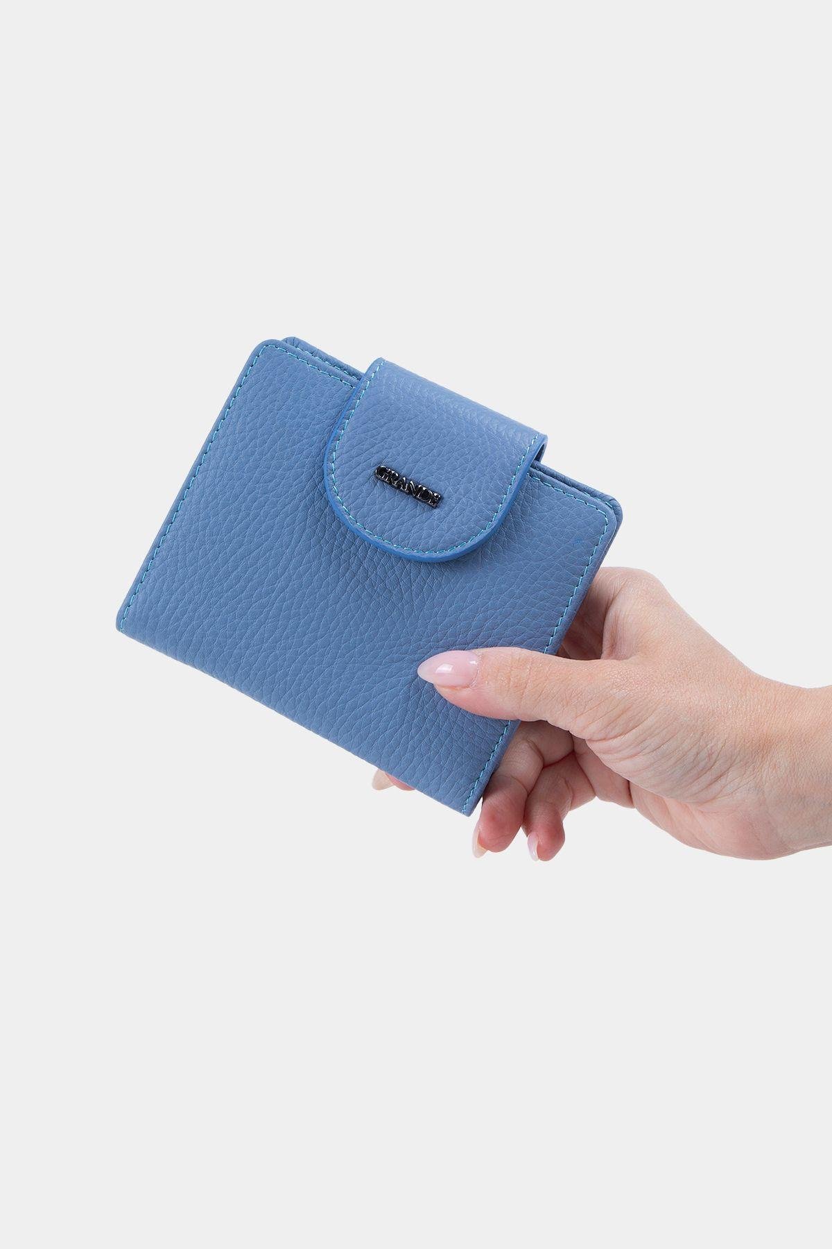 Grande Hakiki Deri Kadın Cüzdan Buz Mavi 2818