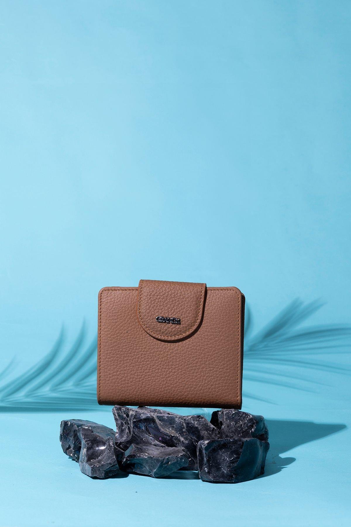 Grande Hakiki Deri Kadın Cüzdan Camel 2818