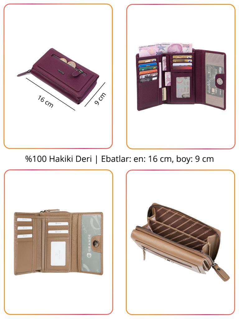 Grande Hakiki Deri Kadın Cüzdan Fuşya 2714