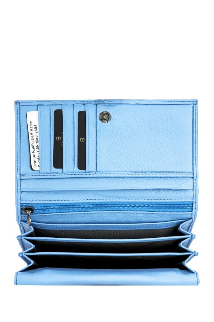Grande Hakiki Deri Kadın Cüzdan Gök Mavi 2604
