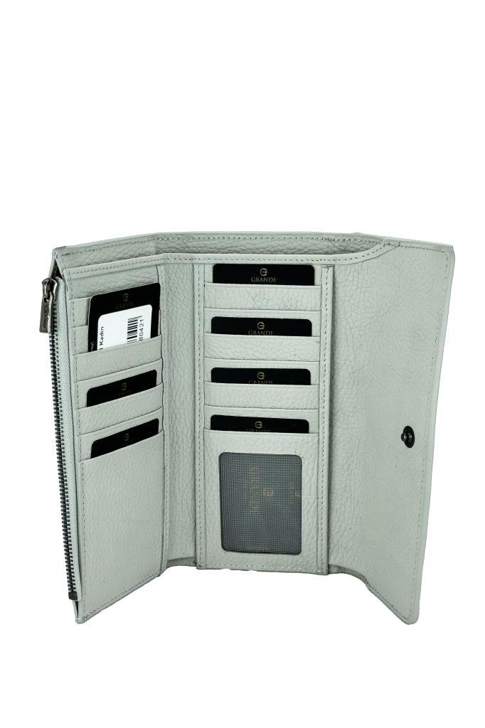 Grande Hakiki Deri Kadın Cüzdan Gri 2801