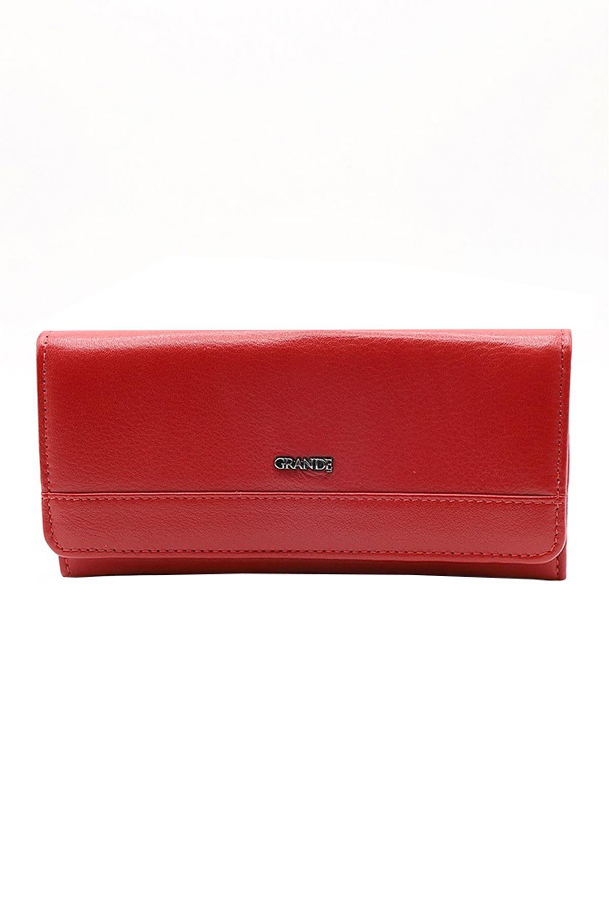 Grande Hakiki Deri Kadın Cüzdan Kırmızı 2615