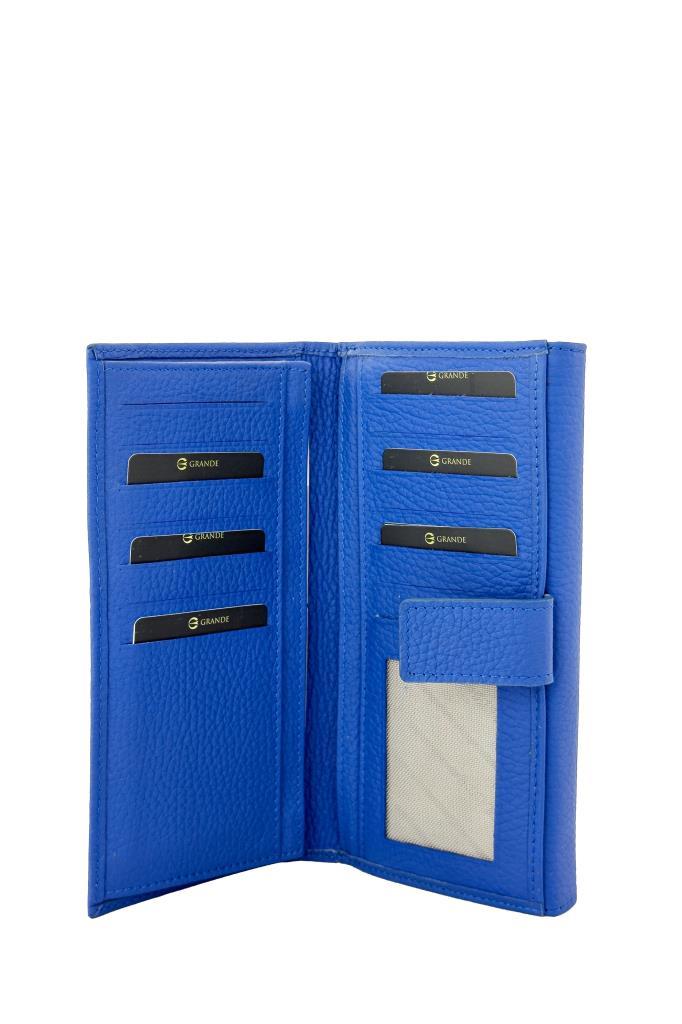 Grande Hakiki Deri Kadın Cüzdan Mavi 2662