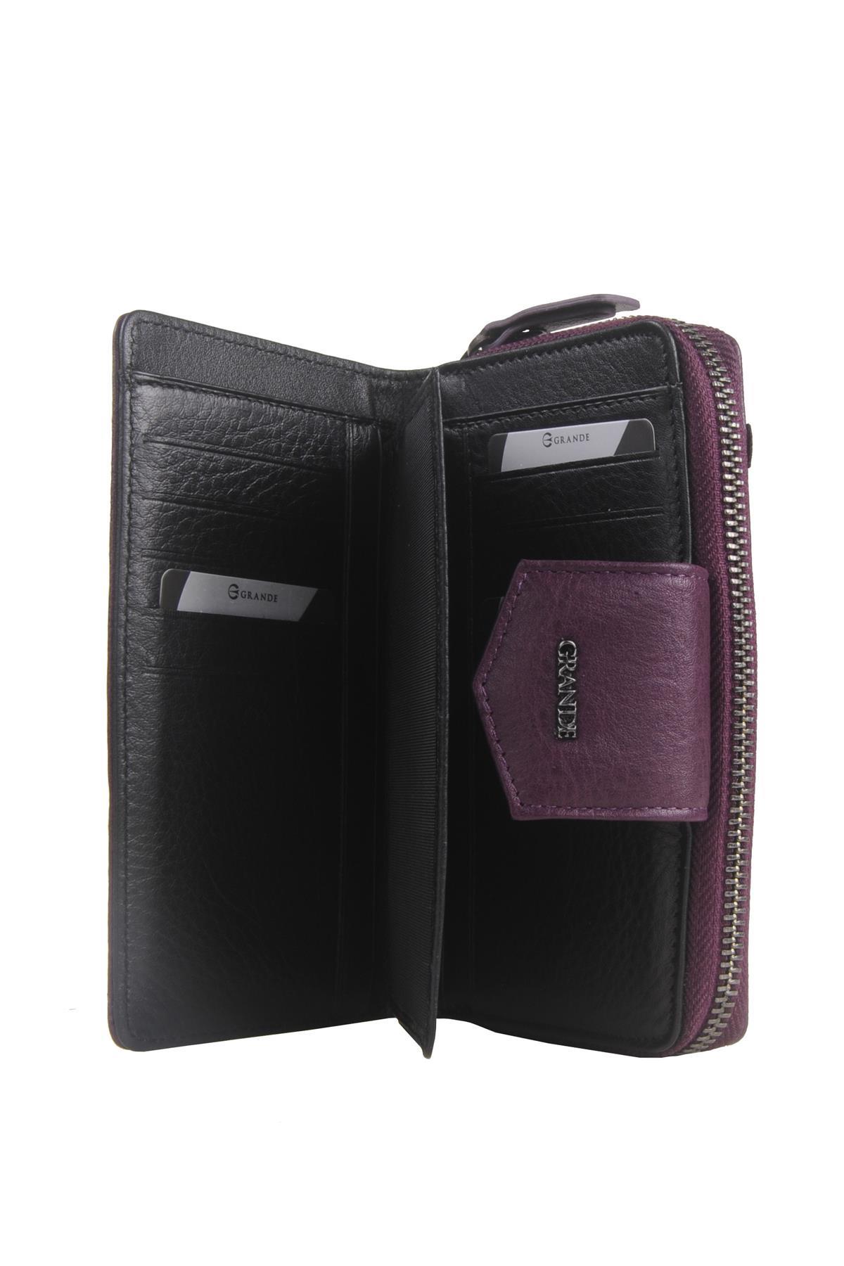 Grande Hakiki Deri Kadın Cüzdan Mürdüm 2716