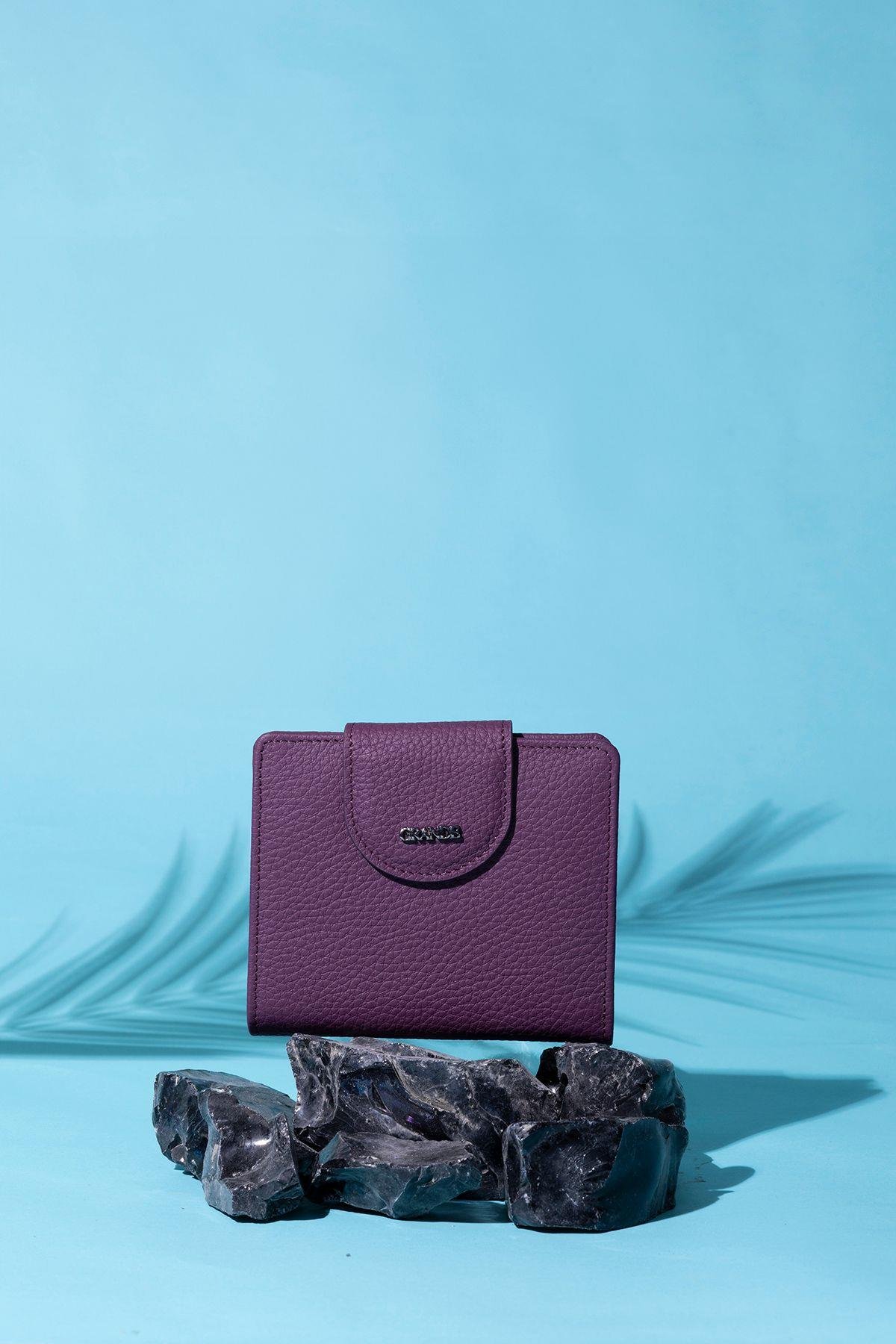 Grande Hakiki Deri Kadın Cüzdan Mürdüm 2818