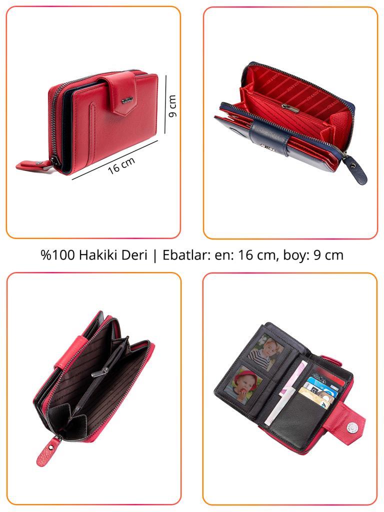 Grande Hakiki Deri Kadın Cüzdan Mürdüm 2716