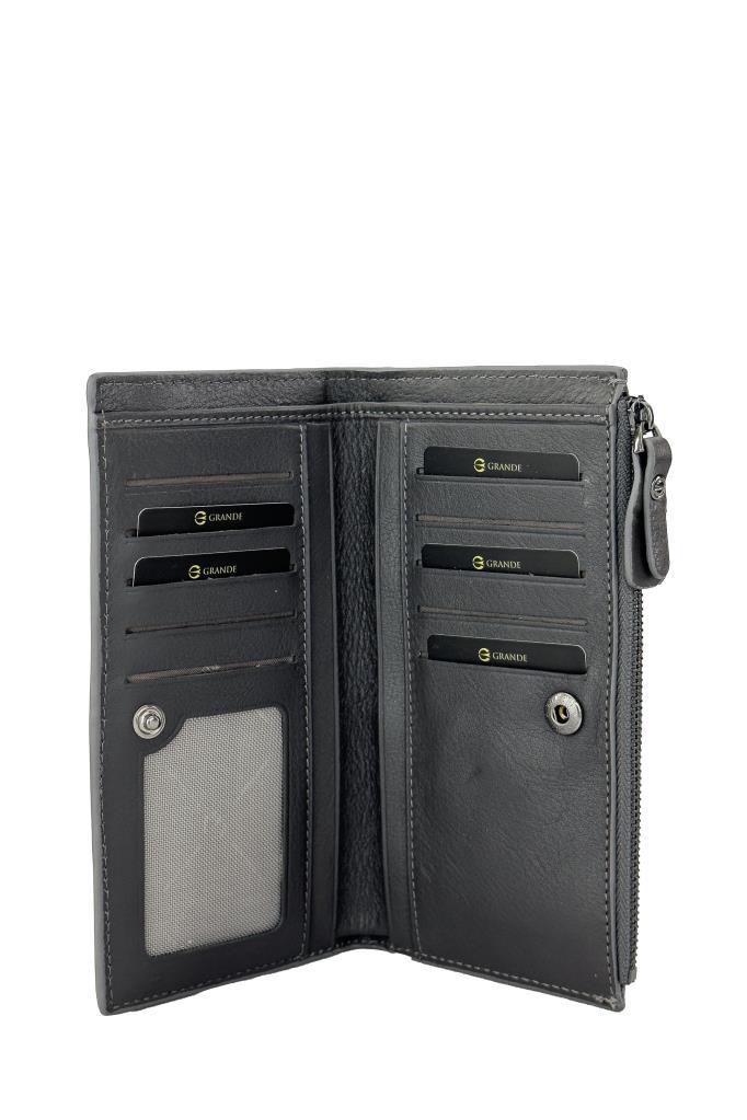 Grande Hakiki Deri Kadın Cüzdan Örgü Gri 2760