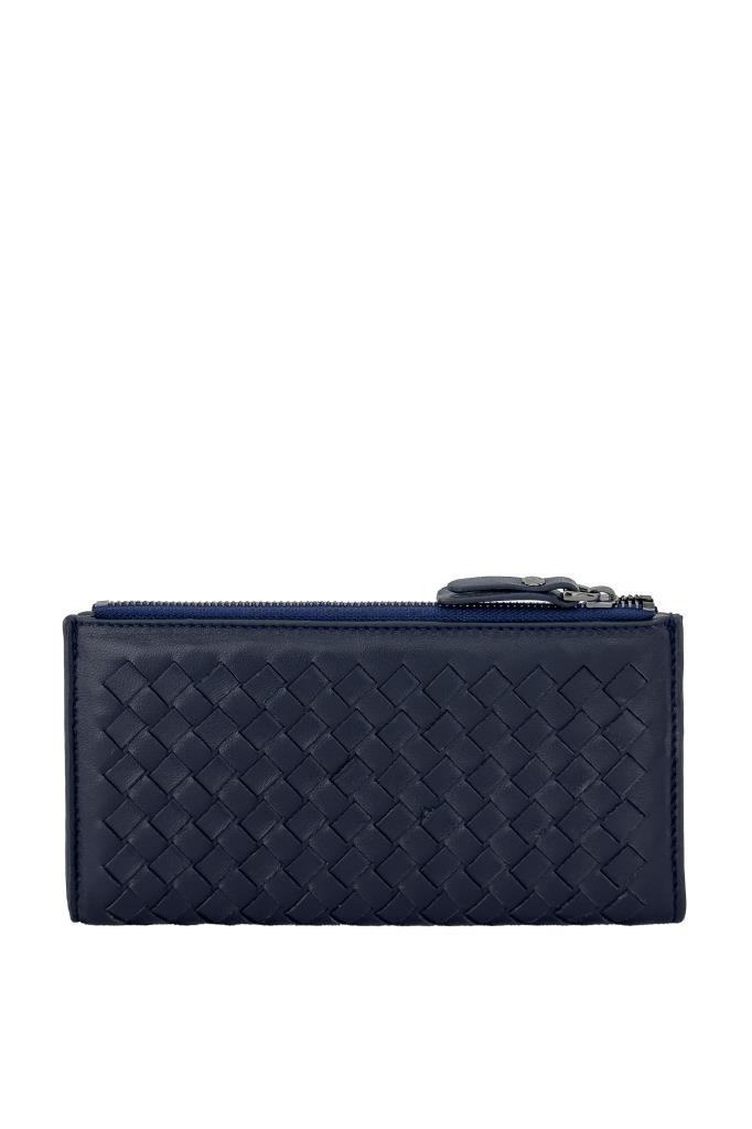 Grande Hakiki Deri Kadın Cüzdan Örgü Lacivert 2760